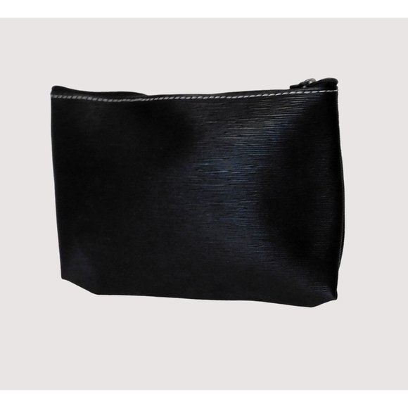 Estee Lauder Faux Leather Cosmetic Bag Solid Black Zipper Closure - Picture 1 of 3